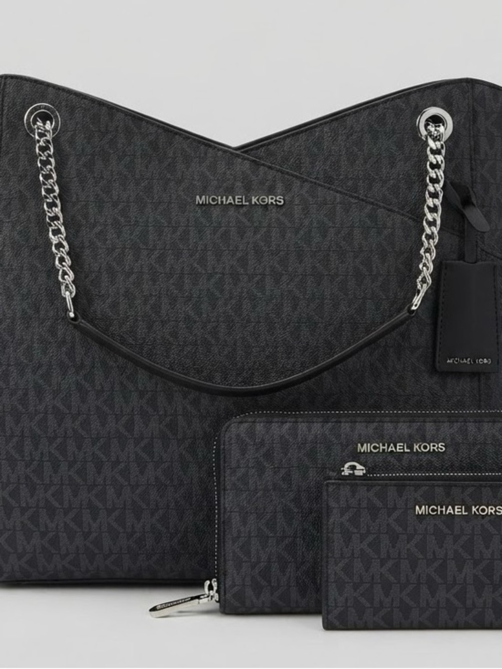 Michael Kors Signature Monogram Tote with Wallet Trio 2 tone, Gray